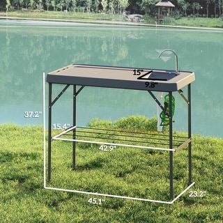 Outsunny Folding Fish Cleaning Table With Sinks, Portable Camping Sink Table With Faucet, Drainage Hose, Sprayer, Shelf, Drawer And Storage Basket