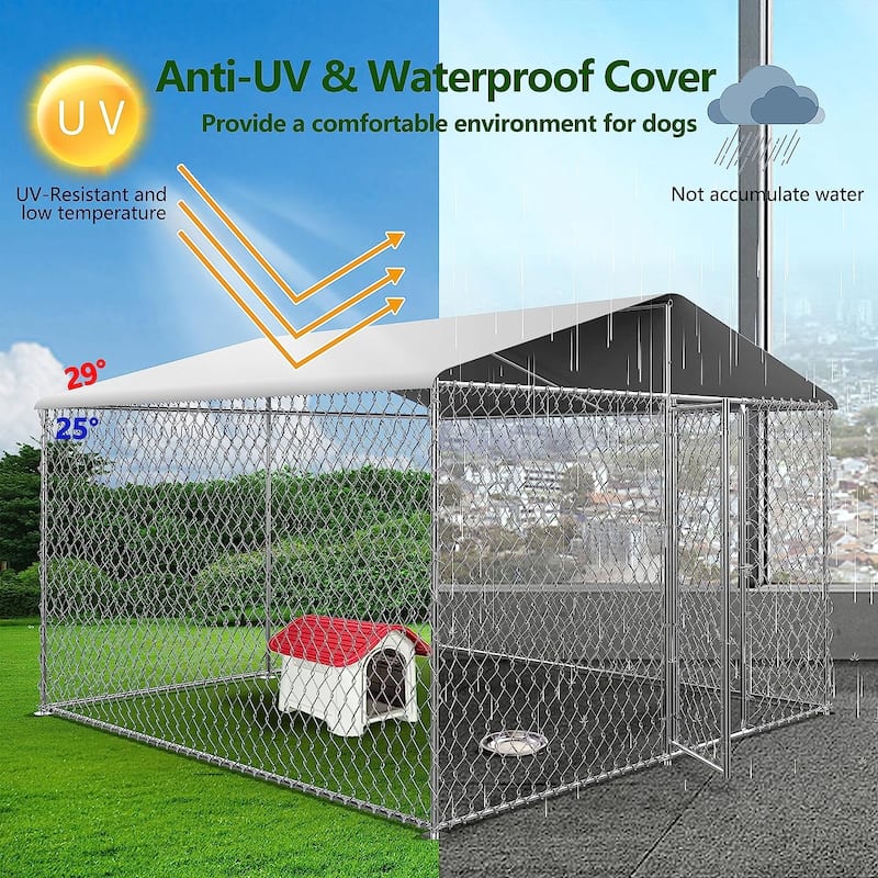 Large Dog Kennel Outdoor, Heavy Duty Outdoor Dog Kennel Chain Link Dog Cage Dog Playpen Dogs Run