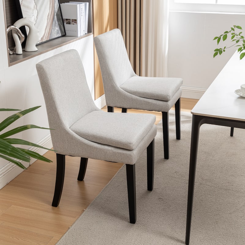 Modern Dining Chairs Set of 2, Upholstered Kitchen & Dining Room Chairs with Solid Wood Legs,Tufted Linen Fabric