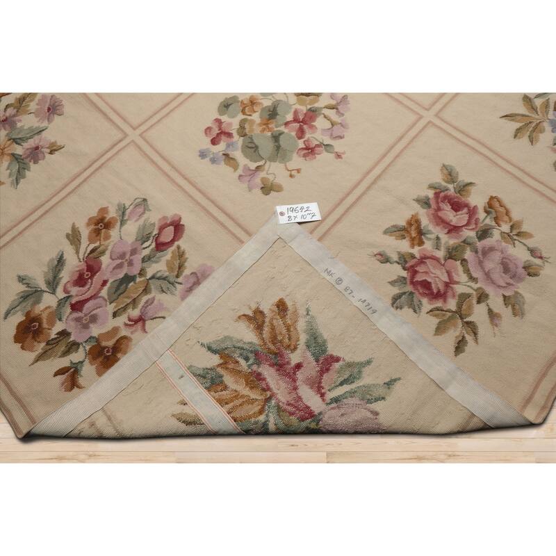 8x10'7'' Hand Woven Wool Ivory French Aubusson Needlepoint Area Rug - 8' x 10' 7''