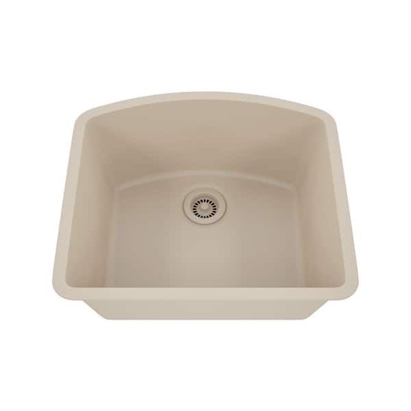 slide 2 of 7, 23 Inch Lexicon Platinum Quartz Composite Drop-in Undermount D-Shaped Single Bowl Galaxy Beige Kitchen Sink LP-2321D-B-SO Galaxy Beige