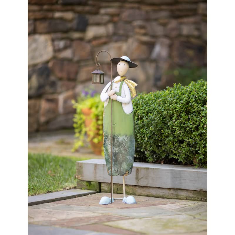 26 in. Metal Farmer with Lantern Statuary