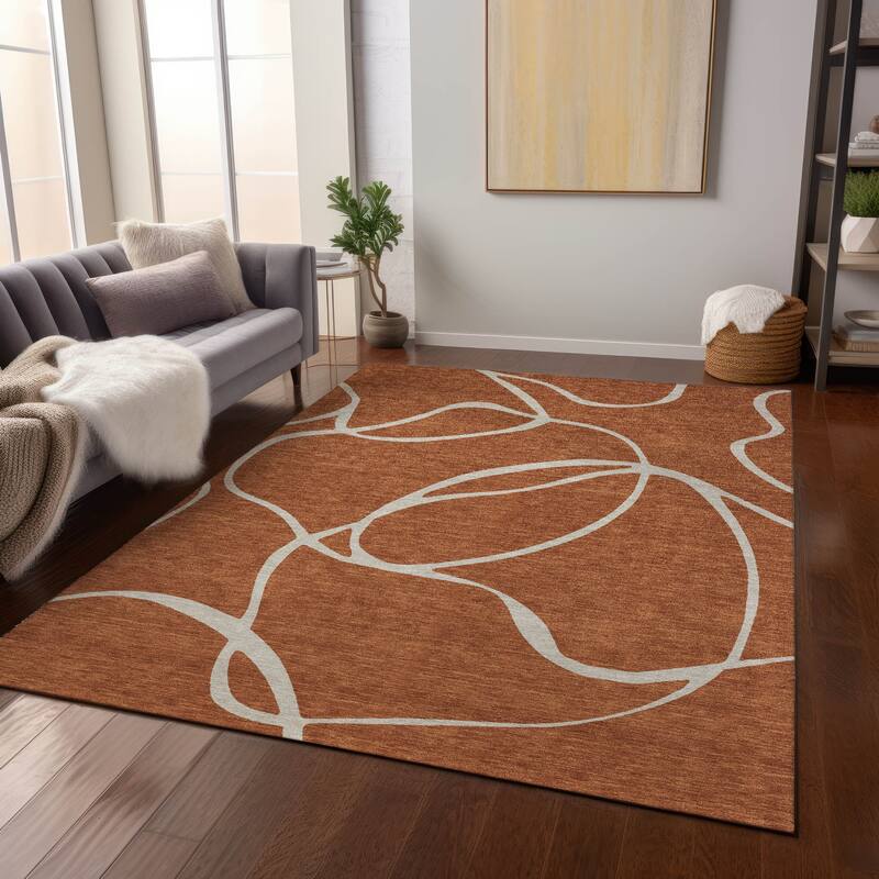 Machine Washable Indoor/ Outdoor Abstract Modern Chantille Rug - Paprika - 2'6" x 3'10"