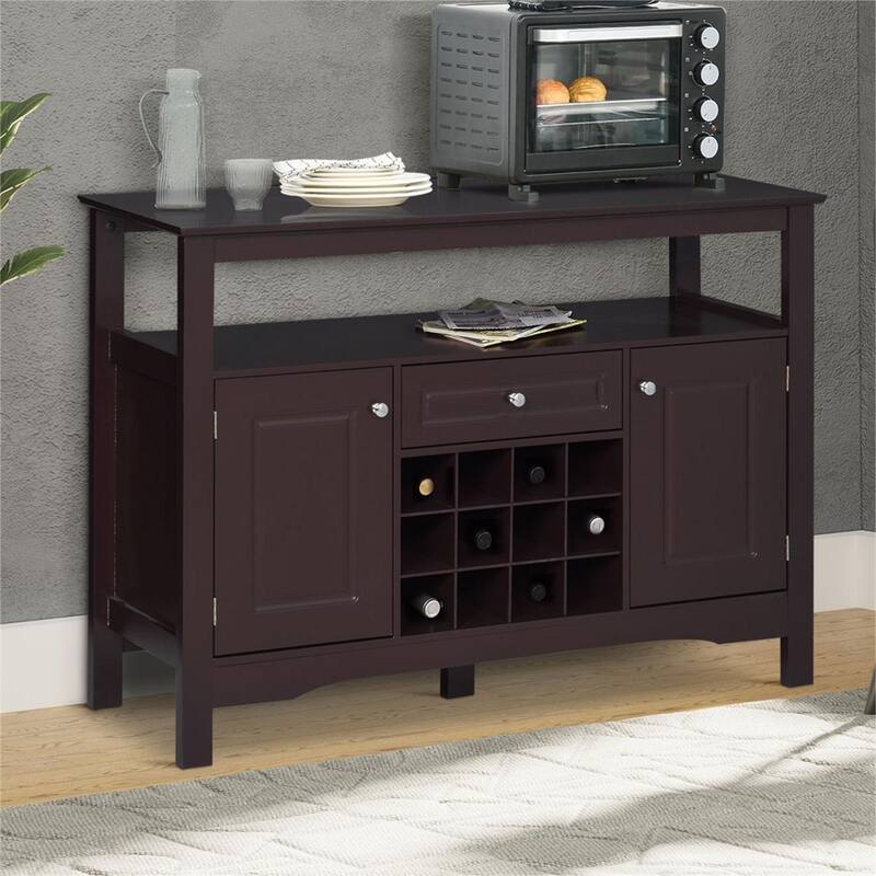 Modern Wood Sideboard Buffet Cabinet with Drawer and Wine Rack
