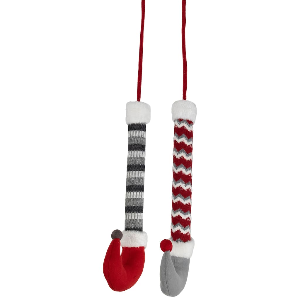 Set of 2 Gray and Red Plush Elf Leg Christmas Picks 30"