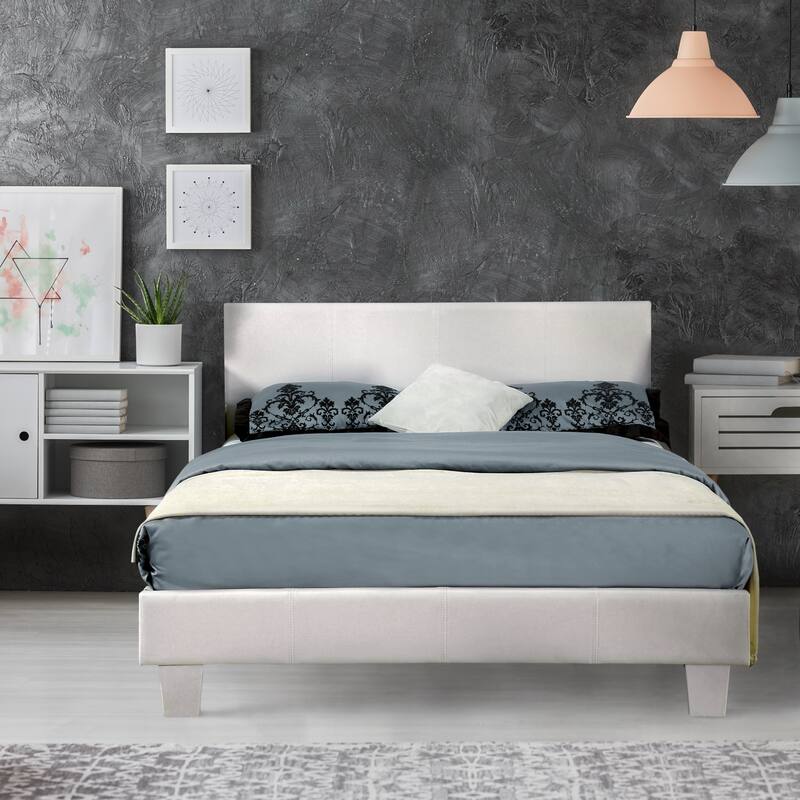 Anita I Contemporary Faux Leather Upholstered Platform Bed - White - Queen