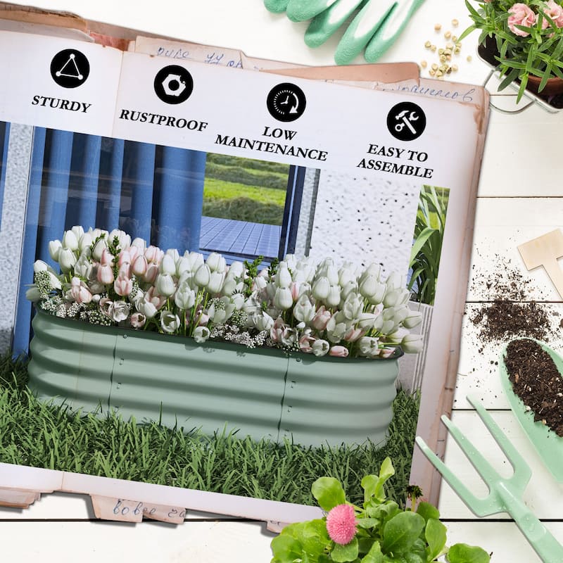 Outsunny 3.4' x 2' x 1' Galvanized Raised Garden Bed Kit, Outdoor Metal Elevated Planter Box with Safety Edging