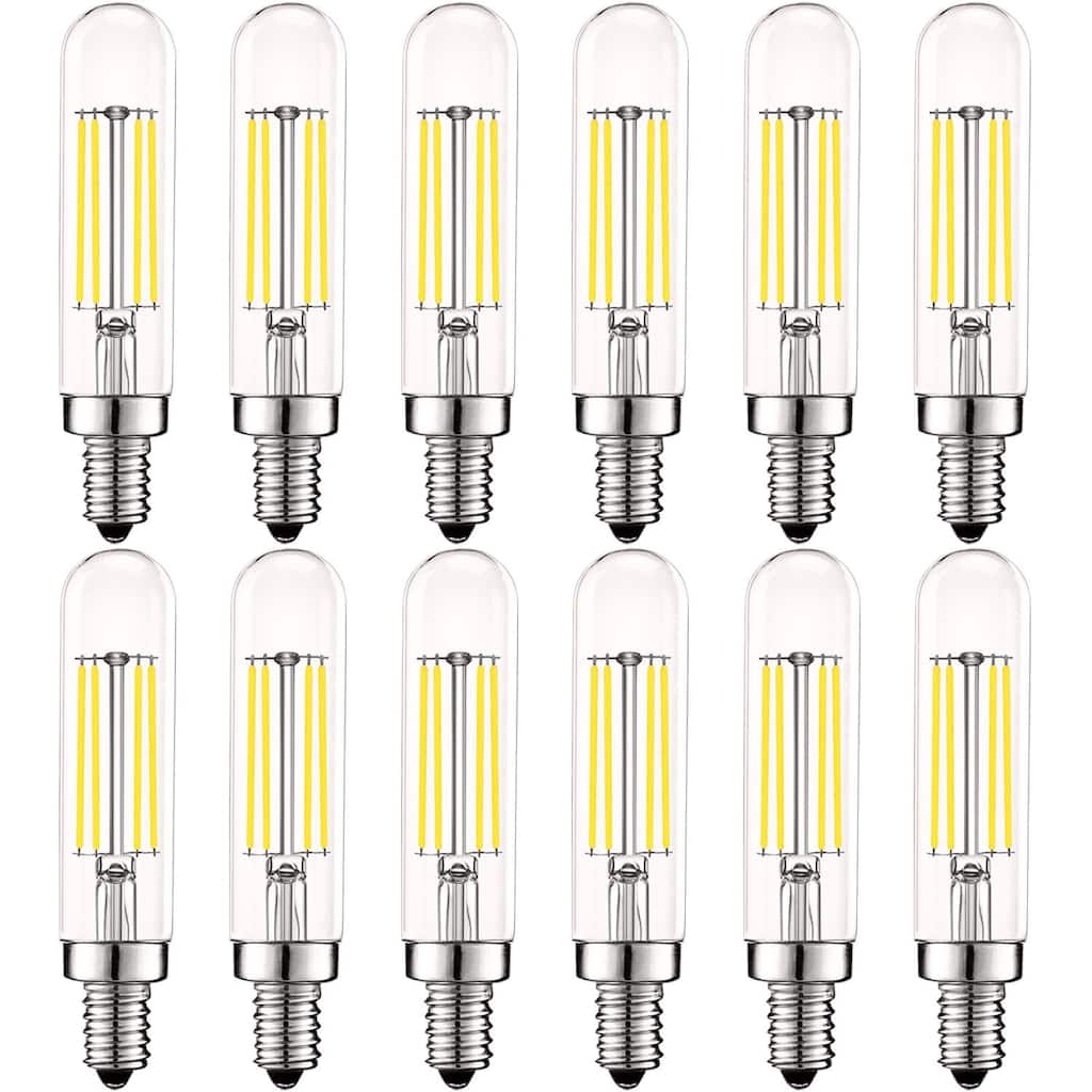 Luxrite T6 T6.5 Vintage LED Tube Light Bulbs 5W= 60W, 5000K Bright White, Dimmable, 500 Lumens, UL Listed, E12, 12-Pack