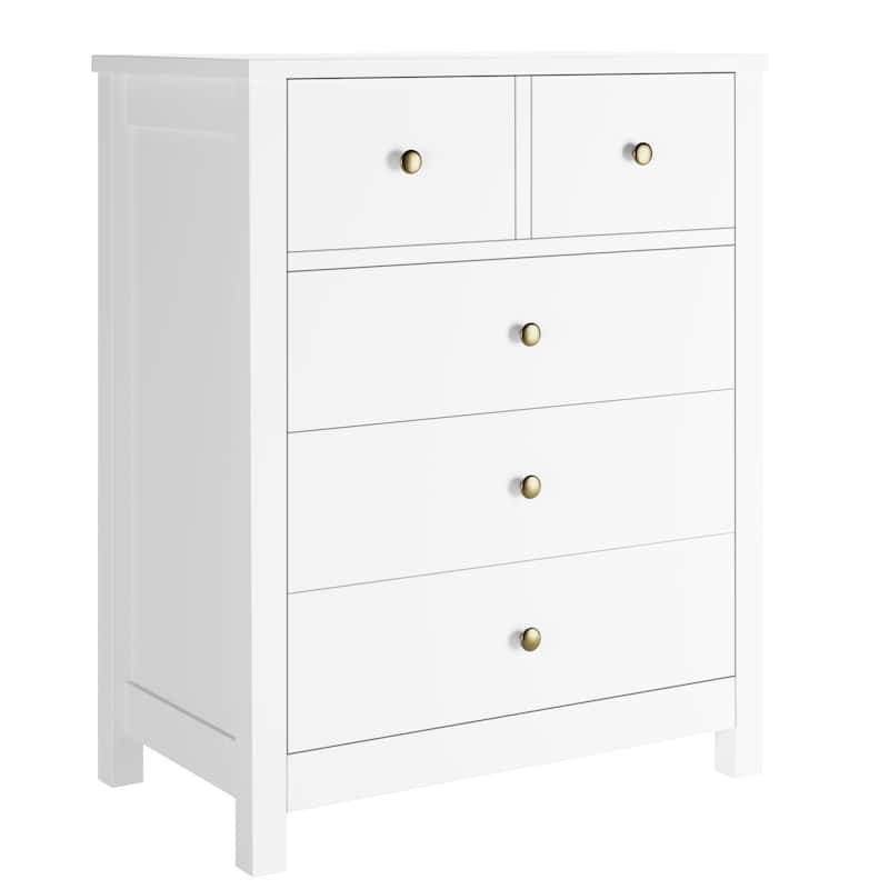 5 Drawer Dresser For Bedroom With Modern Style - White