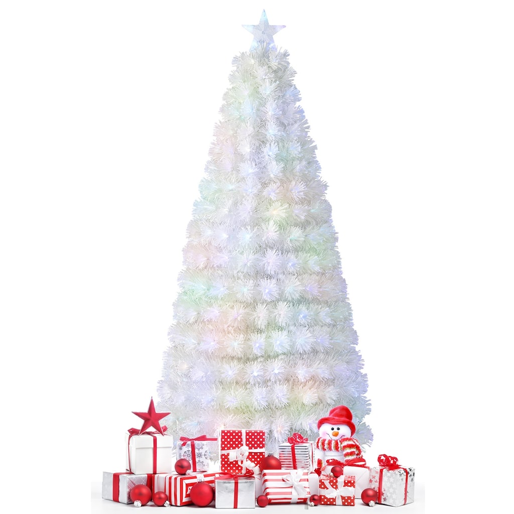 5 Feet Pre-Lit White Artificial Christmas Tree with Iridescent Leaves