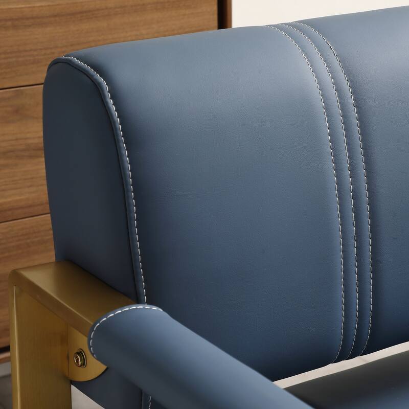 Bonded Leather Loveseat Sofa for Living Room, Accent Love Seats for Small Spaces, 2 Seater Couch Sofa with Metal Arms