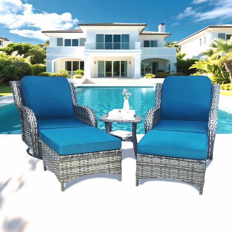 Wicker Patio Furniture Set -5 Piece Rattan Sectional Conversation Sets with 2 Swivel Rocking Chairs,2 Ottomans and 1 Side Table