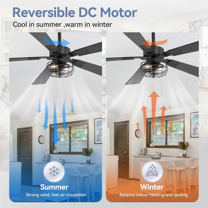 48" Industrial Wooden Reversible 5-Blade Ceiling Fan with Light and Remote