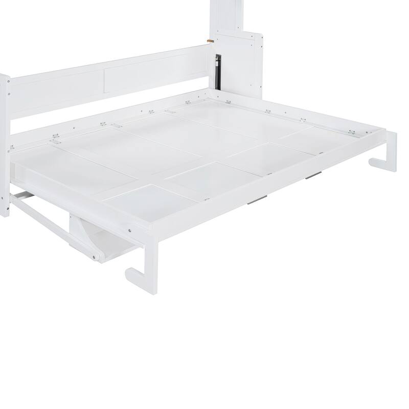Queen Size Foldable Murphy Bed Wall Bed Convertible Desk with Storage, Bedroom Pine Wood Bed Frame, Modern Pull Down Bed