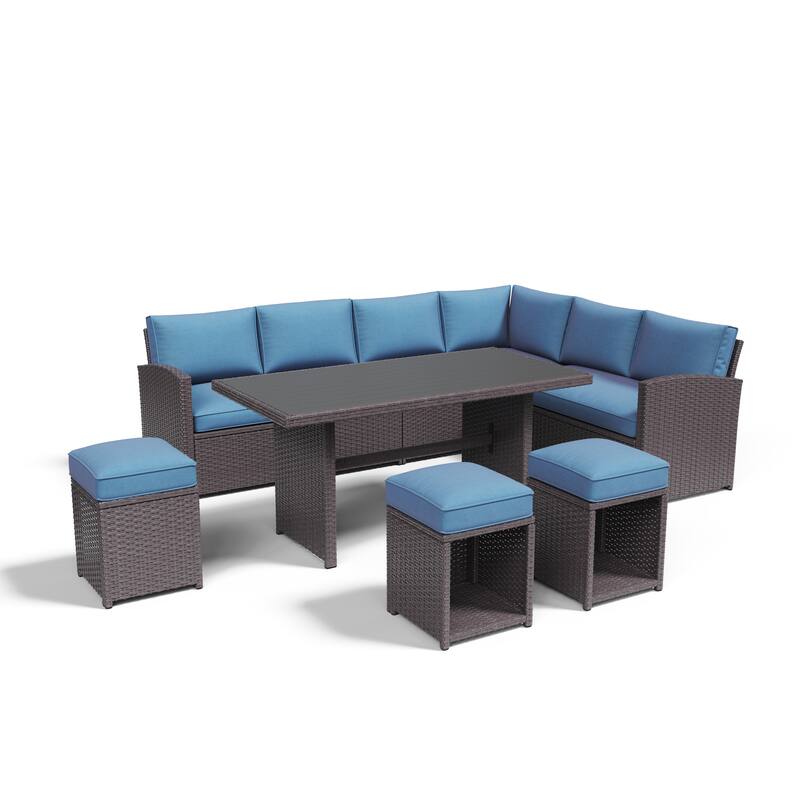 Outdoor 7-piece Wicker Dining Set Patio Sofa Furniture