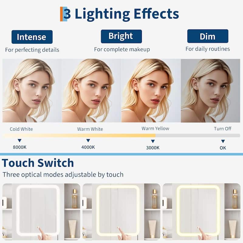 Farmhouse Makeup Vanity Desk with Stool, Mirror and Lights & Power Outlet