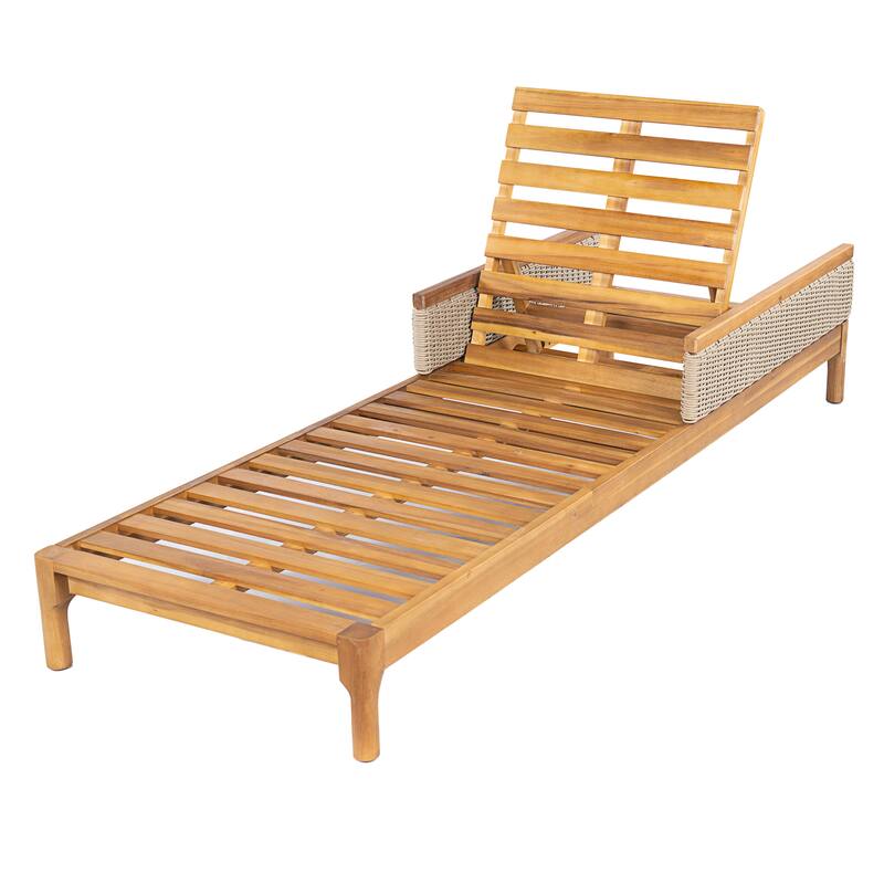 Solid Acacia Wood Sun Lounger with Cushions and Light Wicker,76.8"Outdoor Patio Furniture for Garden, Deck,Poolside Relaxation