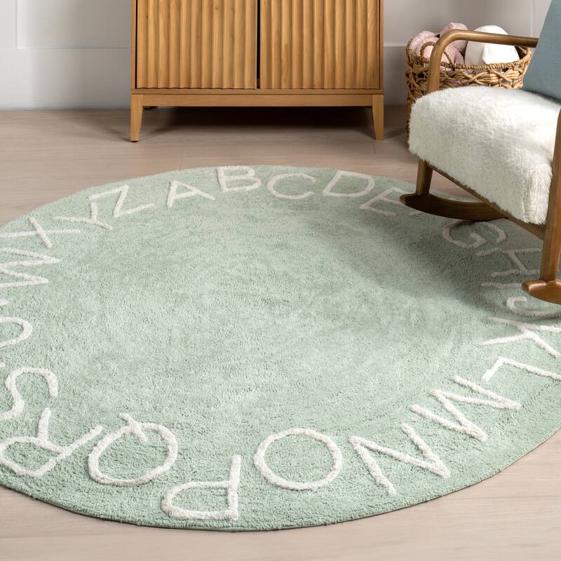 Nuloom Alphabet SpinClean Washable Round Rug