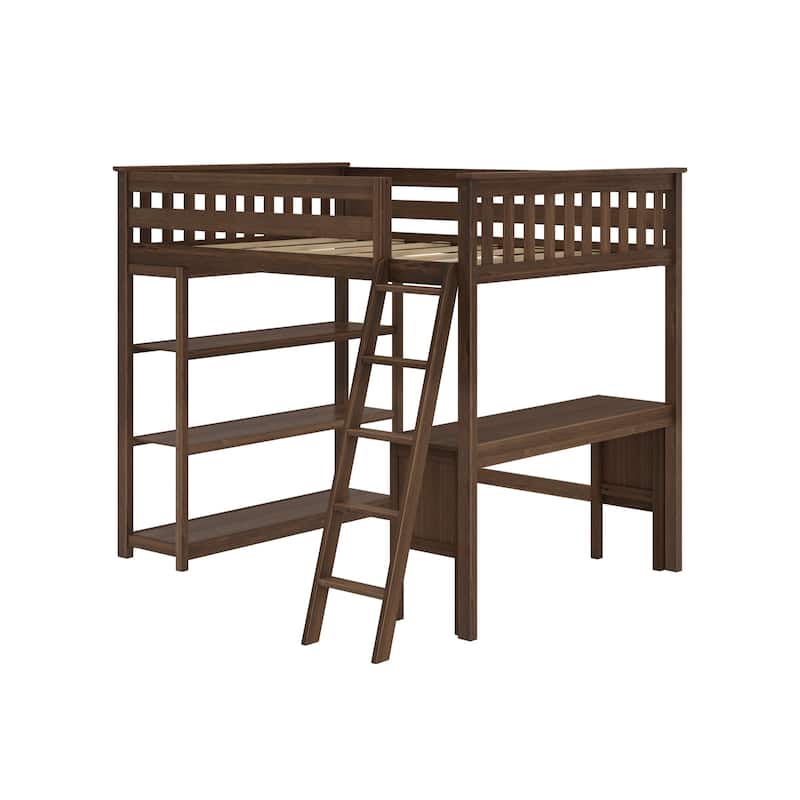 Full-Size High Loft Bed With Bookcase and Desk