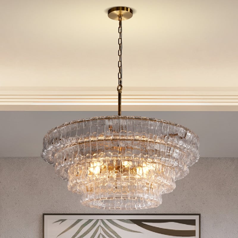KAYLA 36in-67.4 in. 6-Lights Gold Crystal Drum Chandelier - 36in - Sliver-glod