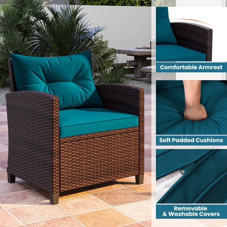 3 Pieces Rattan Patio Furniture Set with Washable Cushion - Chair: 26.5" x 26.5" x 30"