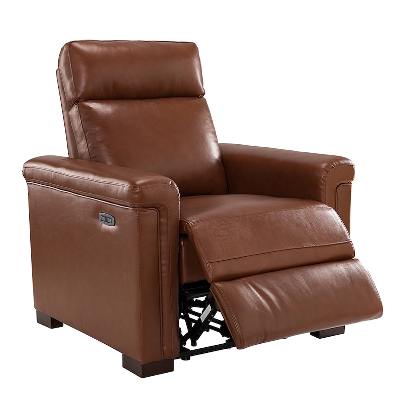 Alicia 34.65" Wide Contemporary Classic Genuine Leather Power Recliner With USB Port, Set of 2