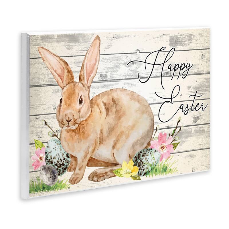 Stupell Spring Floral Happy Easter Bunny Wall Plaque Art by ND Art