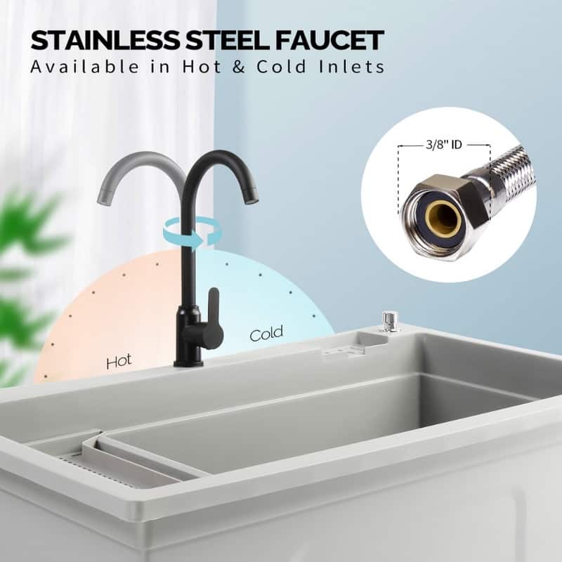 40 In.W Utility Sink Washing Room Sink Big Laundry Tub With Faucet - N/A