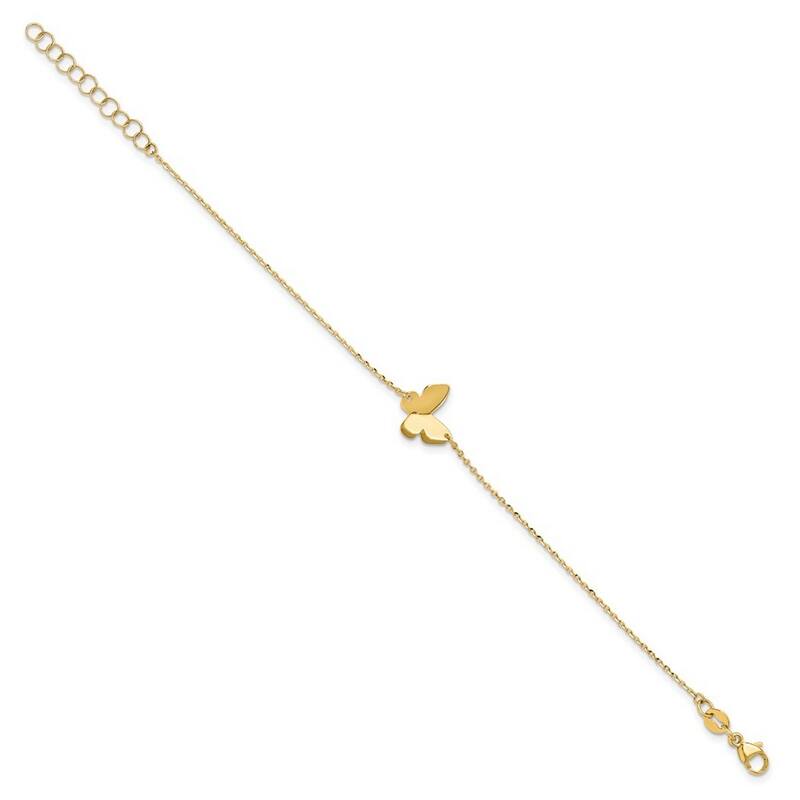 Curata 14k Yellow Gold 7" Polished Dimensional Butterfly Extendable Bracelet