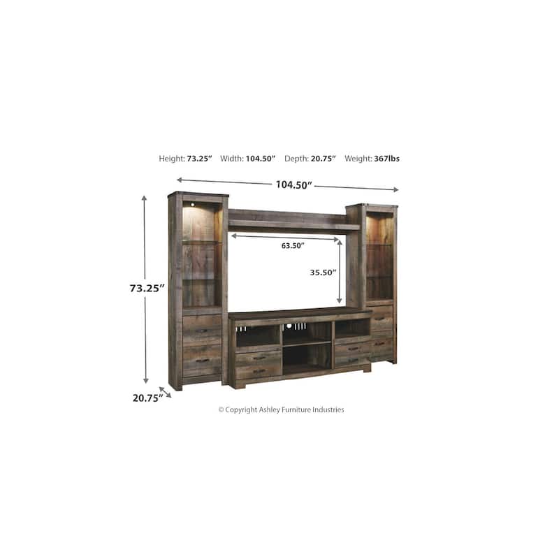 Signature Design by Ashley Trinell Brown 4-Piece Entertainment Center - 104.5"W x 20.75"D x 73.25"H
