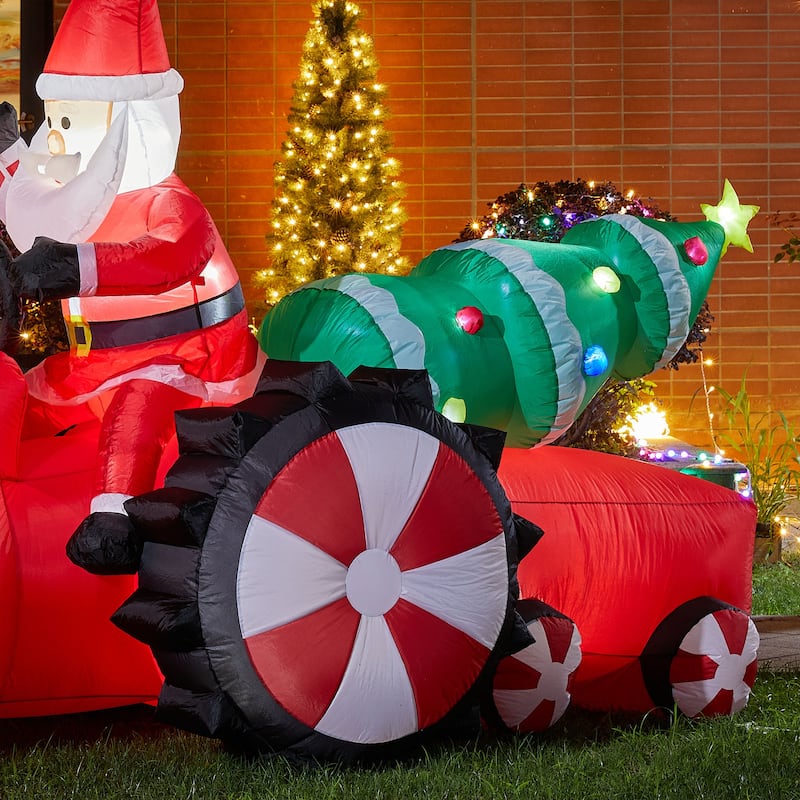 Glitzhome 11FT Lighted Inflatable Santa on Tractor Decor