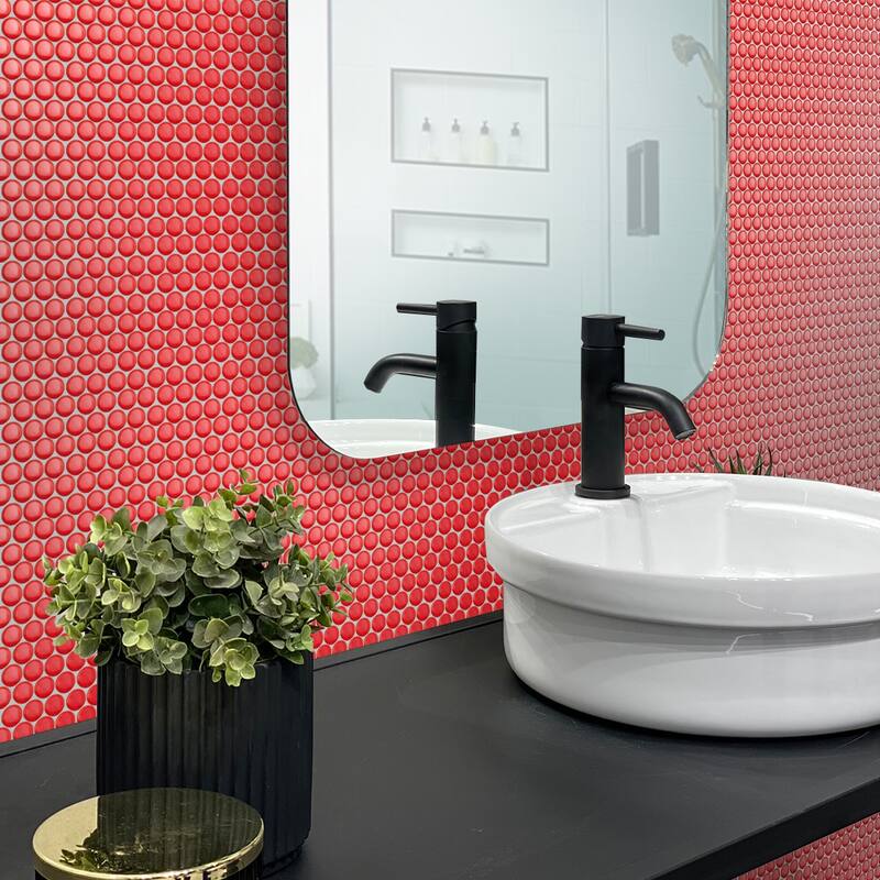 Apollo tile 12" x 12" Cirkel Glossy Red Porcelain Tile (9.87 sq ft/case) - 10 Pack