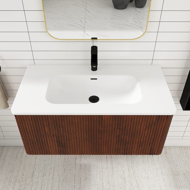 Floating Bathroom Vanity with Glossy White Integrated Ceramic Sink