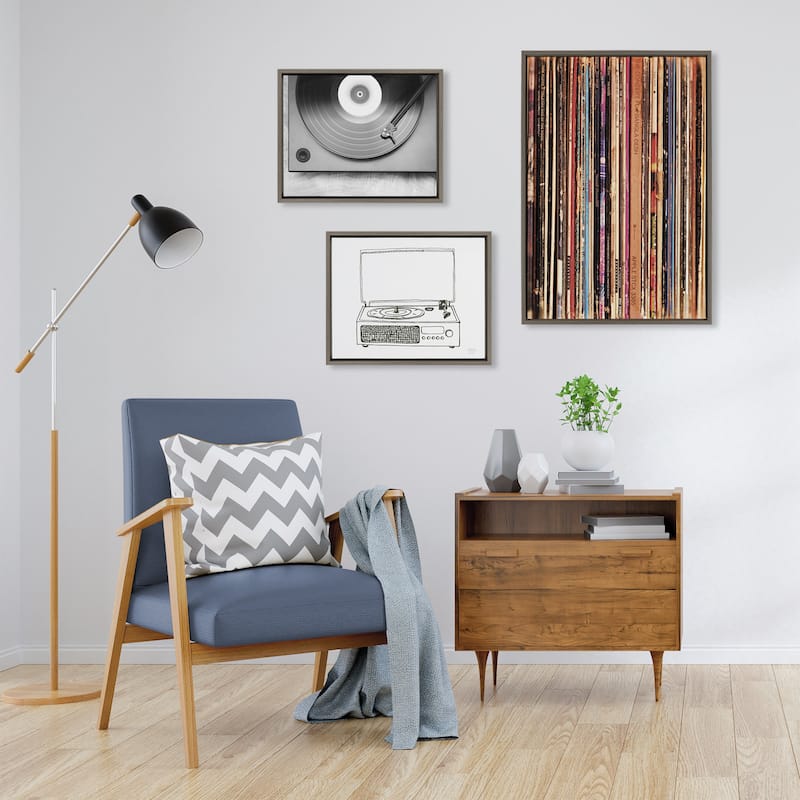 Kate and Laurel Sylvie Record Player Framed Canvas by Various Artists