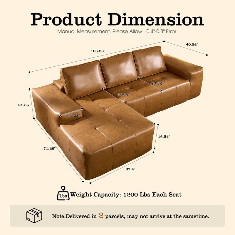 HOOOWOOO Mid-Century Modern Upholstery Fabric L-shaped Sectional Sofa