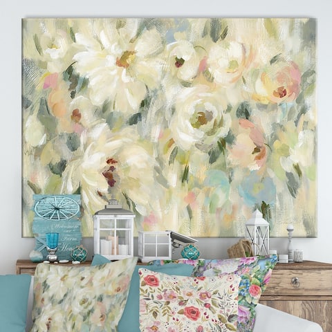Designart ' Expressive Pale Floral' Cottage Canvas Wall Art