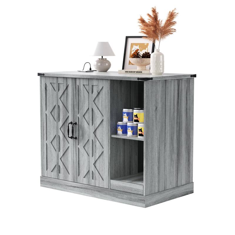 Cat Litter Box Cabinet with Power Outlet, Box Furniture for Automatic Litter Boxes, with Litter Catcher, Adjustable Shelves