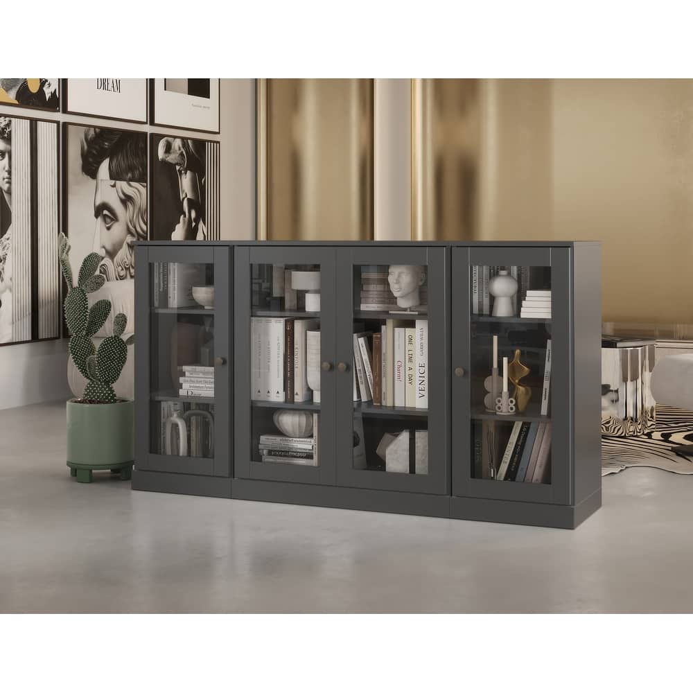 Palace Imports 100% Solid Wood 65" Sideboard with Clear Glass Doors and Adjustable Shelves