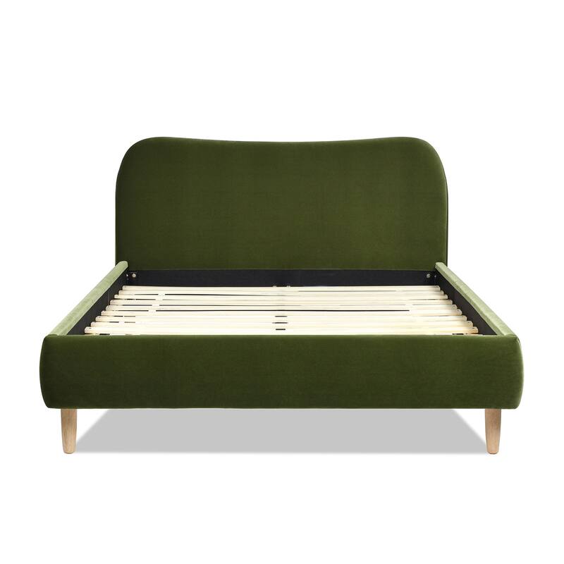 Roman Boucle Sherpa Curved Headboard Modern Platform Bed