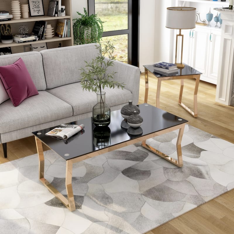 Kiloran Contemporary 47-inch Glass Top 2-Piece Coffee Table Set by Furniture of America