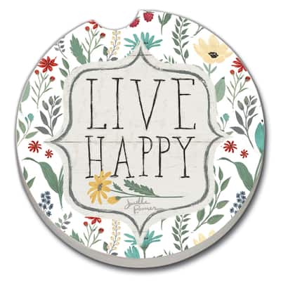 Counterart Absorbent Stoneware Car Coaster, Blooming Thoughts, Set of 2 - 2.5