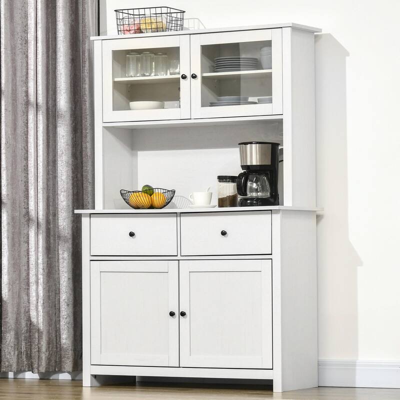 63.5" Kitchen Pantry Storage Cabine with Open Microwave Countertop