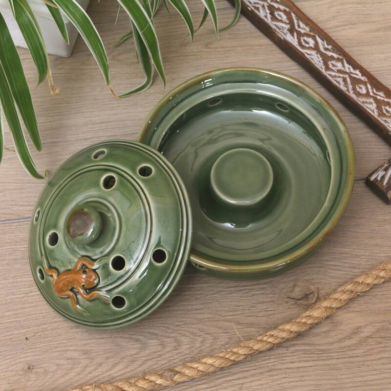 Novica Handmade Frog With Polka Dots Porcelain Mosquito Coil Holder