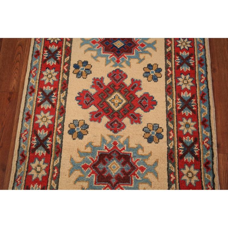 Geometric Kazak Foyer Rug Hand-Knotted Traditional Wool Carpet - 2'0" x 3'0"