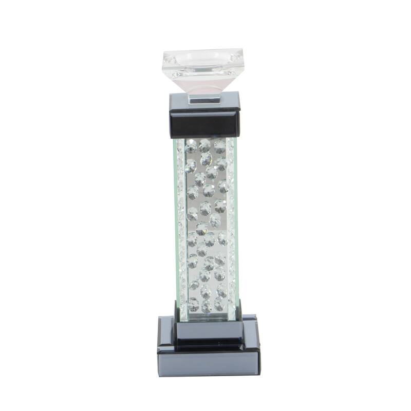 Glass Pillar Candle Holder with Floating Crystals - Silver - Roche River Decor