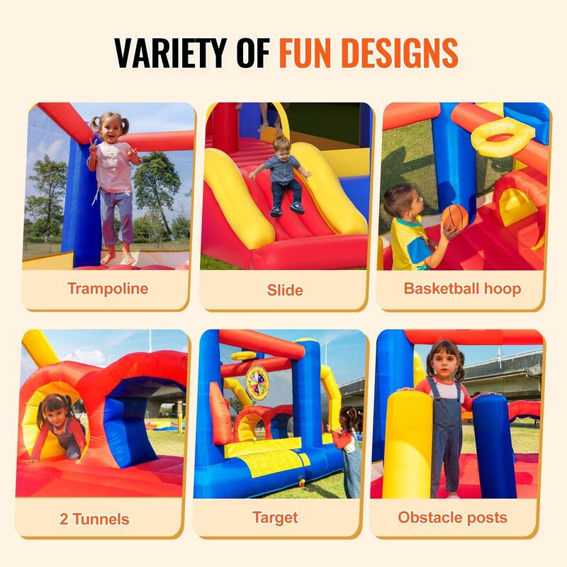 Inflatable Jumping Trampoline Bounce Playhouse with Blower Slide and Storage Bag Ideal for Kids - 160.6” x 94.5” x 96.5”