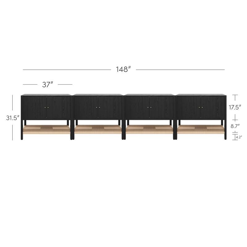 Meads Mid Century Modern Solid Wood Kitchen Cabinet with Adjustable Interior Shelf and Seagrass Bottom Storage