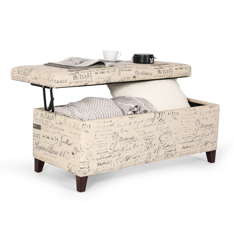 Adeco Rectangle Storage Ottoman Tufted Bench Footstool Lift Top
