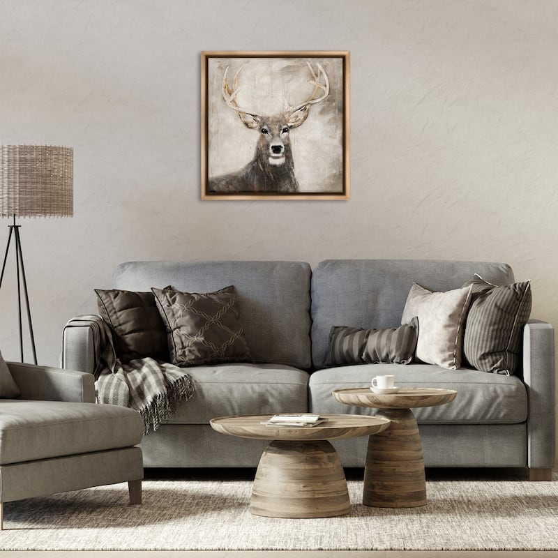 Stupell Gazing Deer in Neutrals Framed Floater Canvas Wall Art Design By Sally Swatland