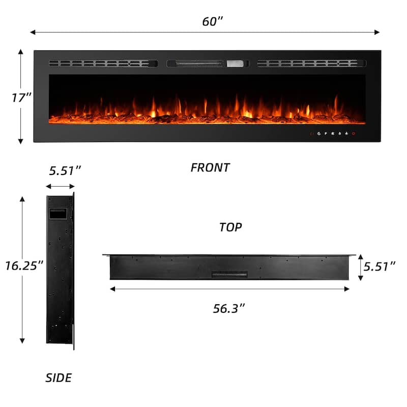 Electric Fireplace 12 Flame Color Wall Mounted